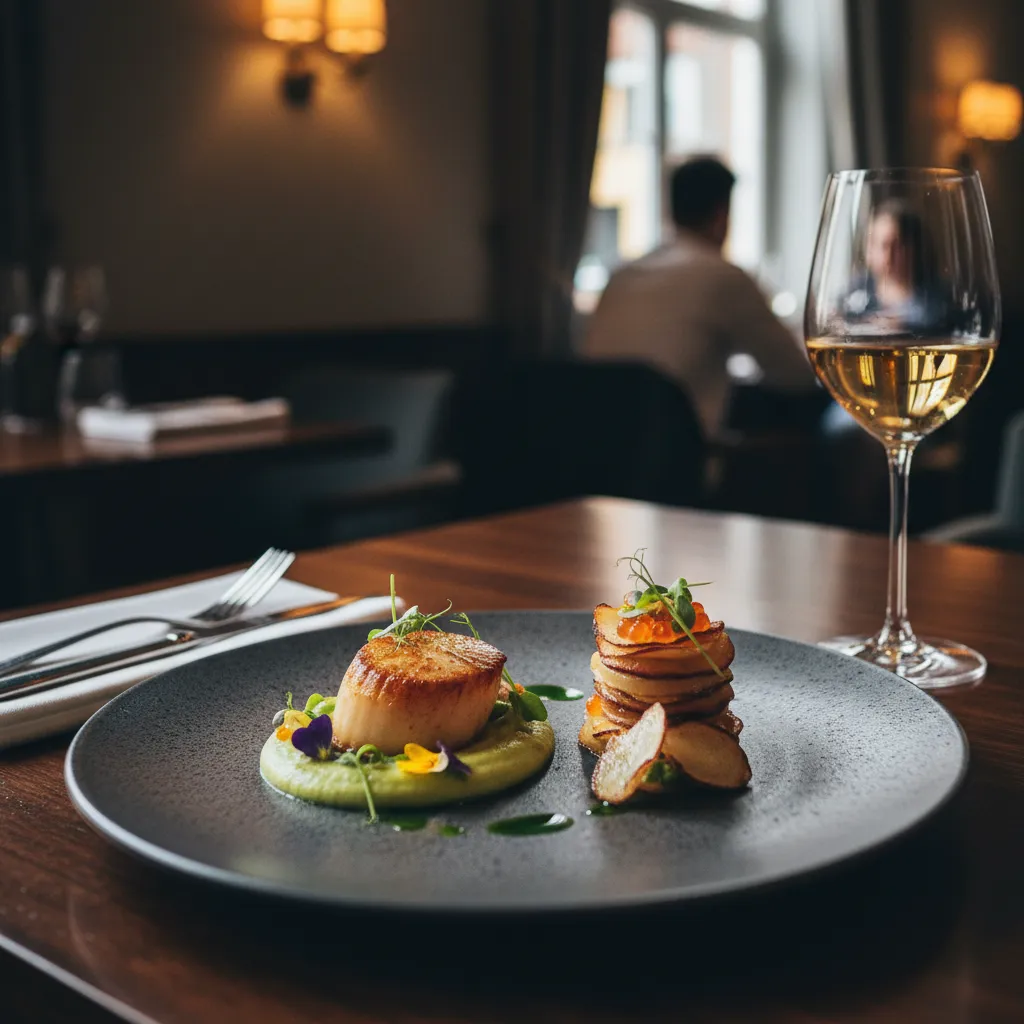 Beautifully plated gourmet dish typical of upscale American restaurants