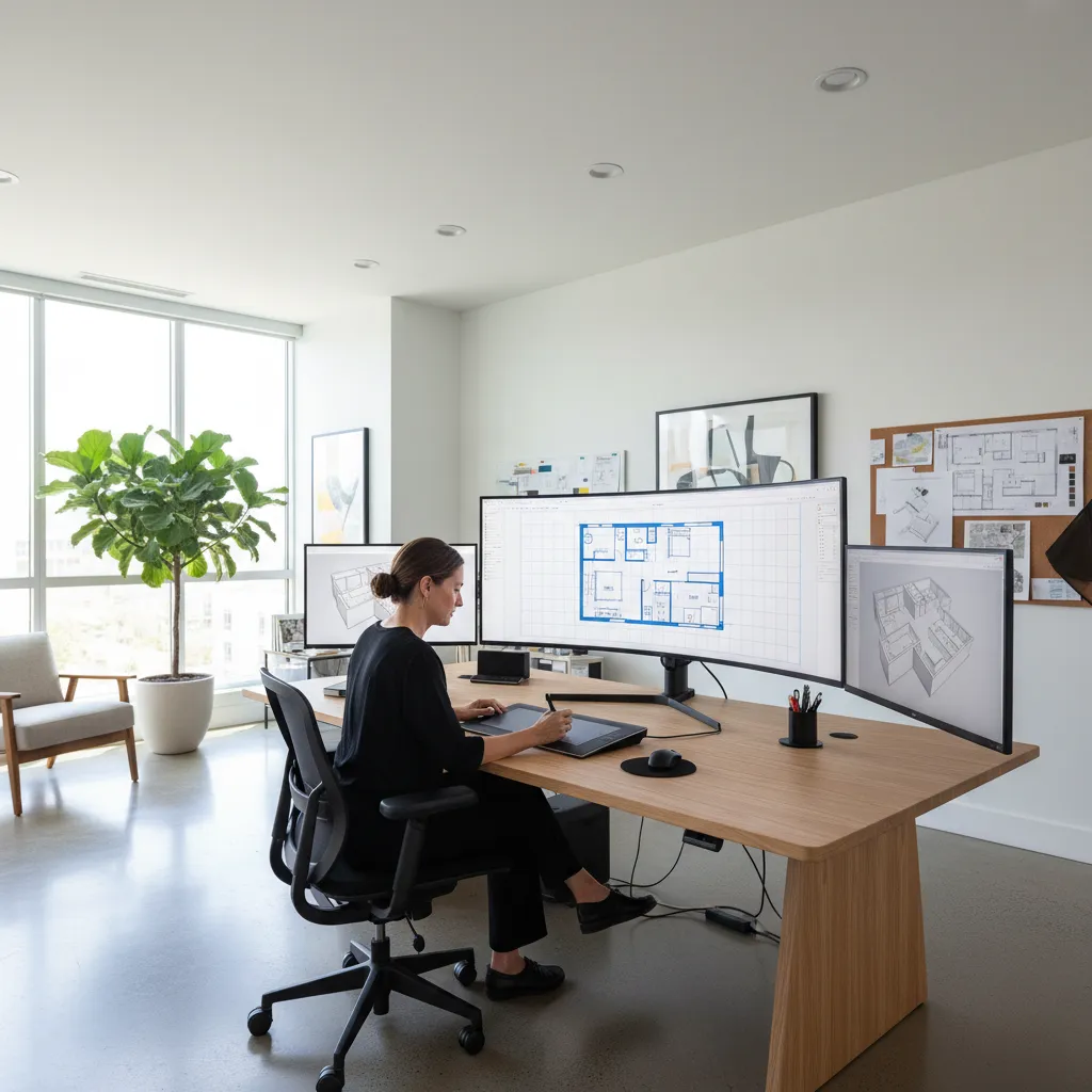 Persona creando el plano de una casa en un software de diseño interior