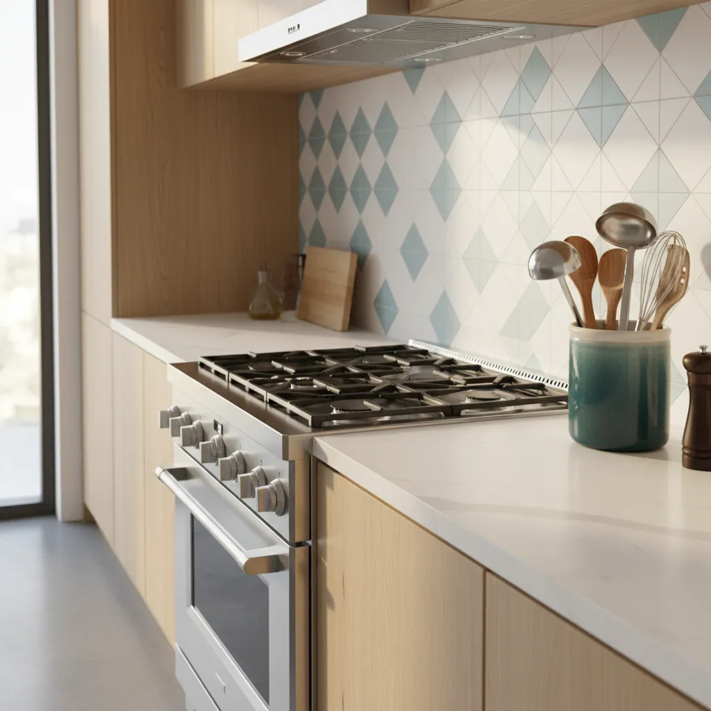 utensil holder placed beside stove in modern kitchen