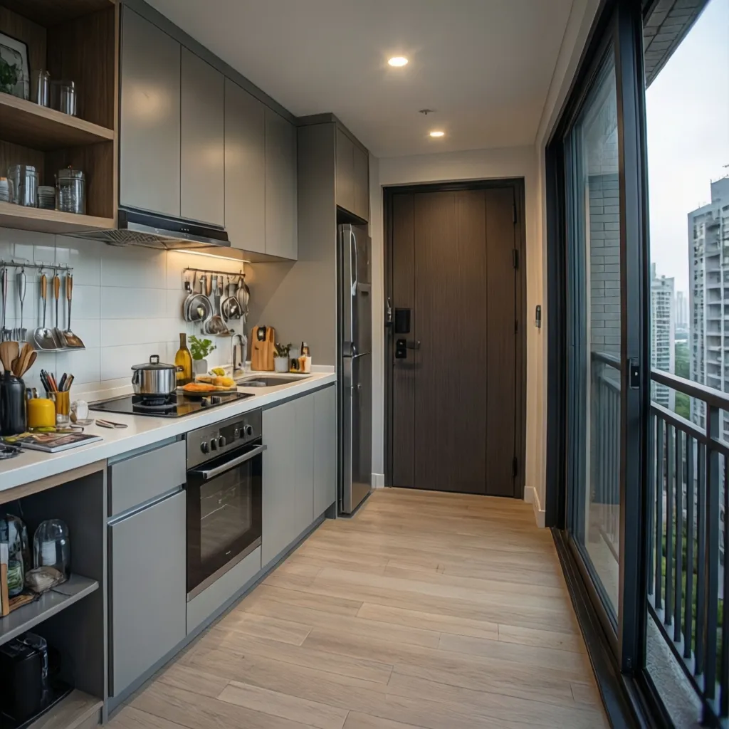 Utility balcony connected to servant room in apartment design