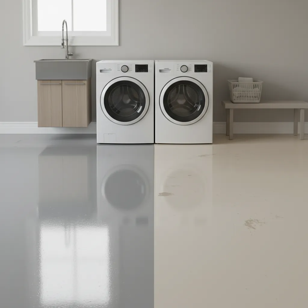 Side by side comparison of epoxy and latex coated floors