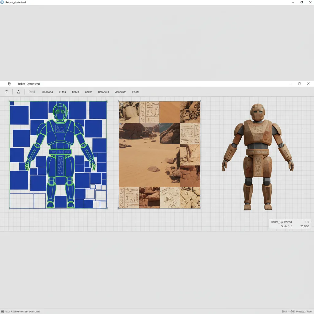 uv map layout and optimized texture atlas for a 3d asset