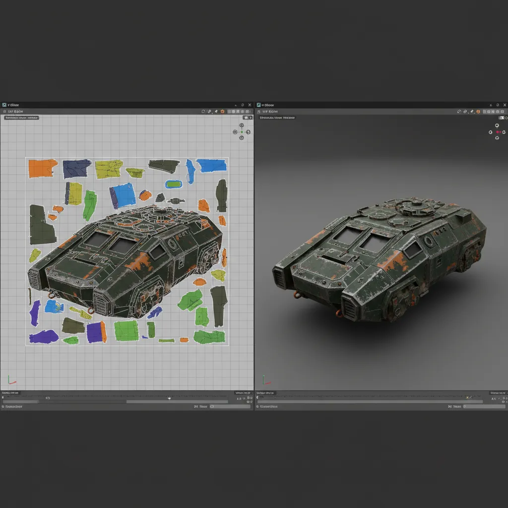 UV mapping layout and textured 3D model preview