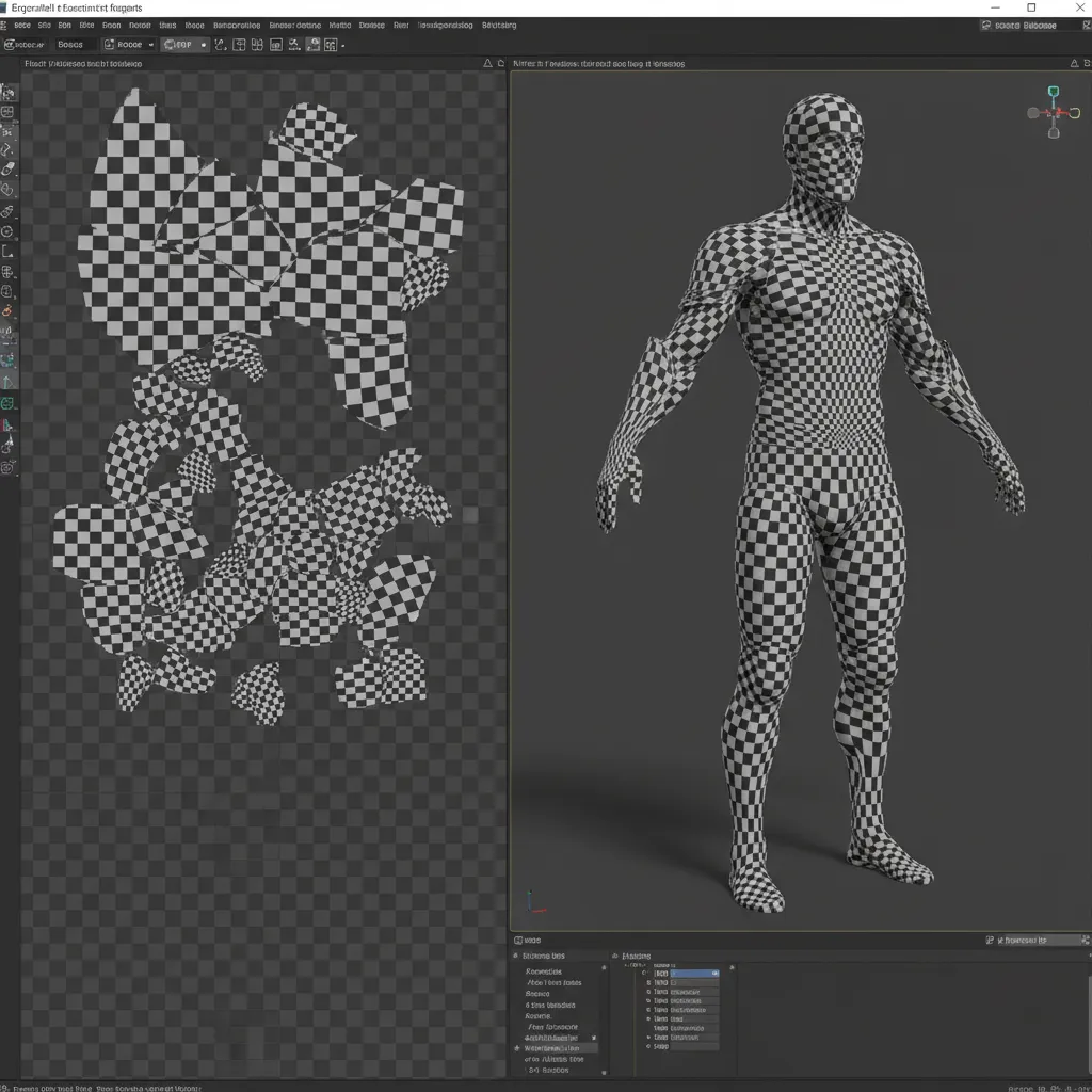 3D model with stretched textures and visible UV mapping layout