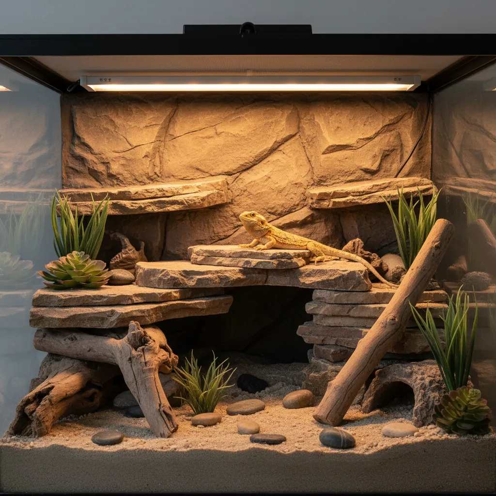 UVB tube light mounted across the top of a reptile enclosure
