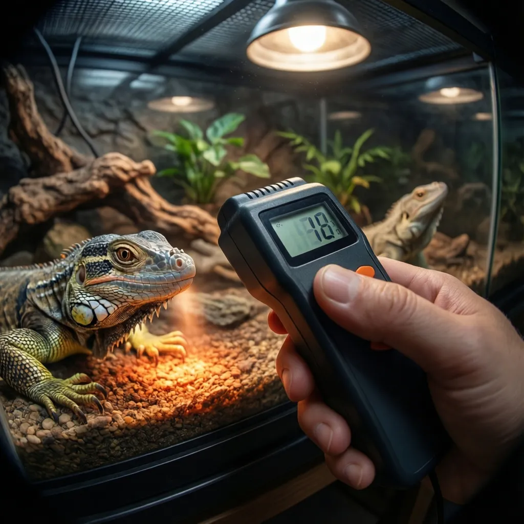 UVB meter measuring ultraviolet light intensity in reptile basking area