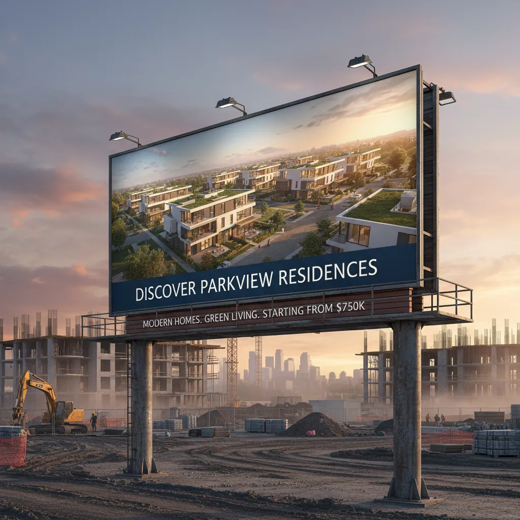 Valla promocionando nueva promoción de viviendas
