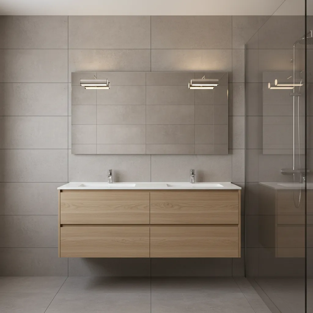 bathroom mirror with properly spaced vanity sconces