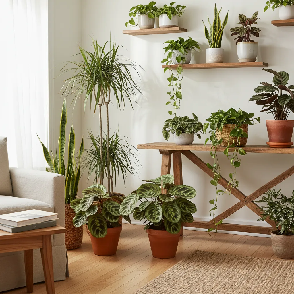 Colección de diferentes plantas de interior decorativas