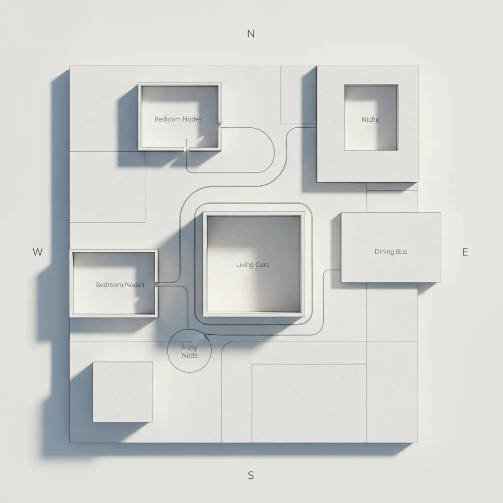 2 BHK Vastu Floor Plans, Seen from the Near Future: Interfaces for Living: How a 2-Bedroom Home Compiles Ritual, Flow, and Sightlines