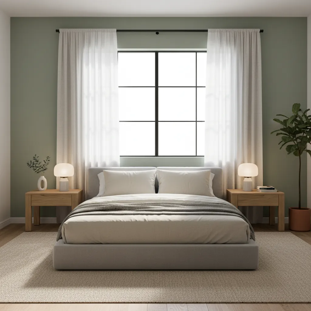 bedroom with soft green east wall receiving natural morning light