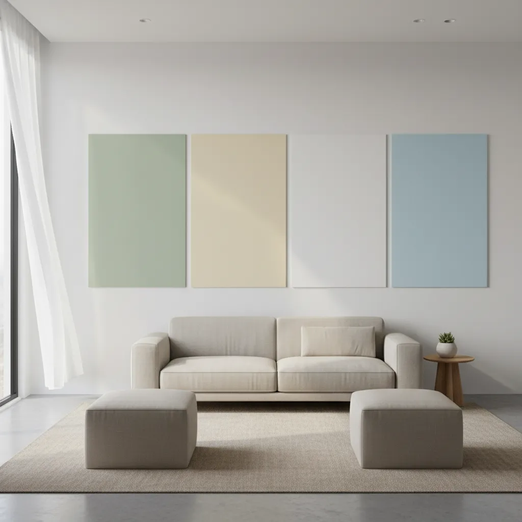 Comparison of light green yellow white and blue paint shades for east wall