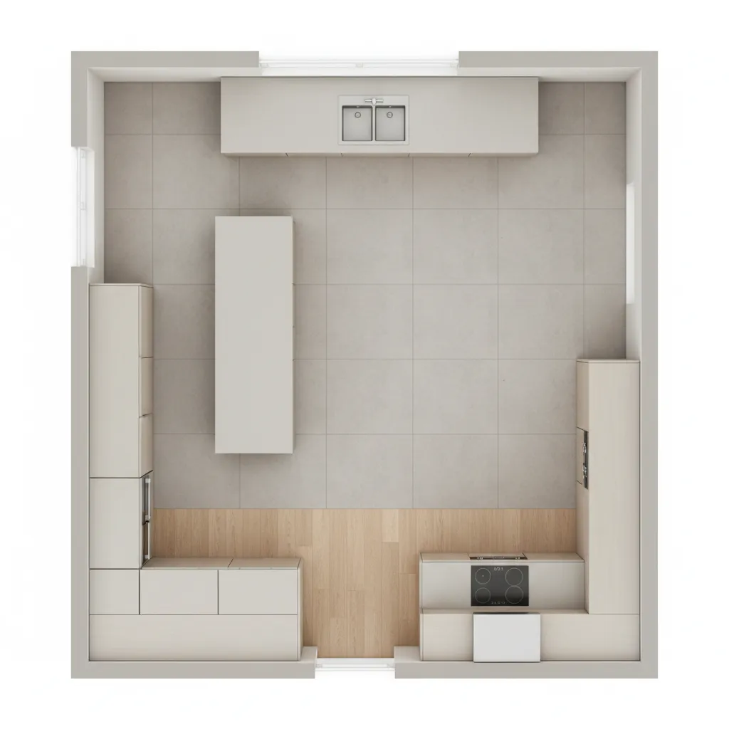 Kitchen layout diagram showing stove and sink zones based on Vastu