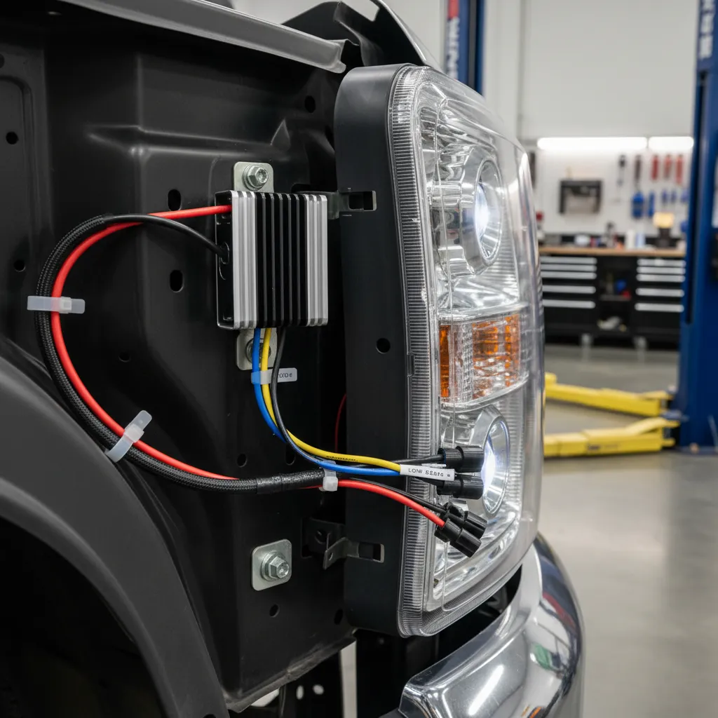 automotive strobe module wired to vehicle headlight circuit