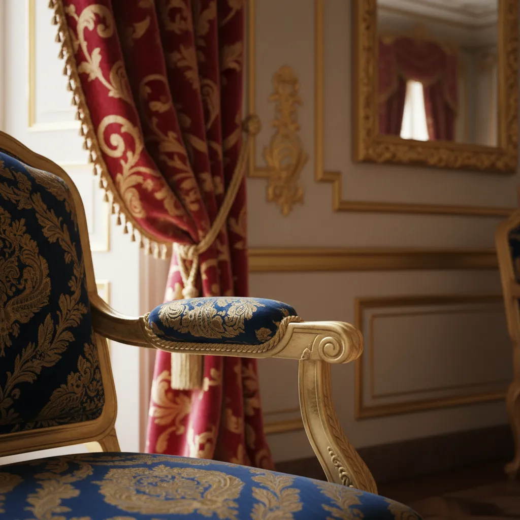 Velvet curtains and upholstery used in Baroque style decor
