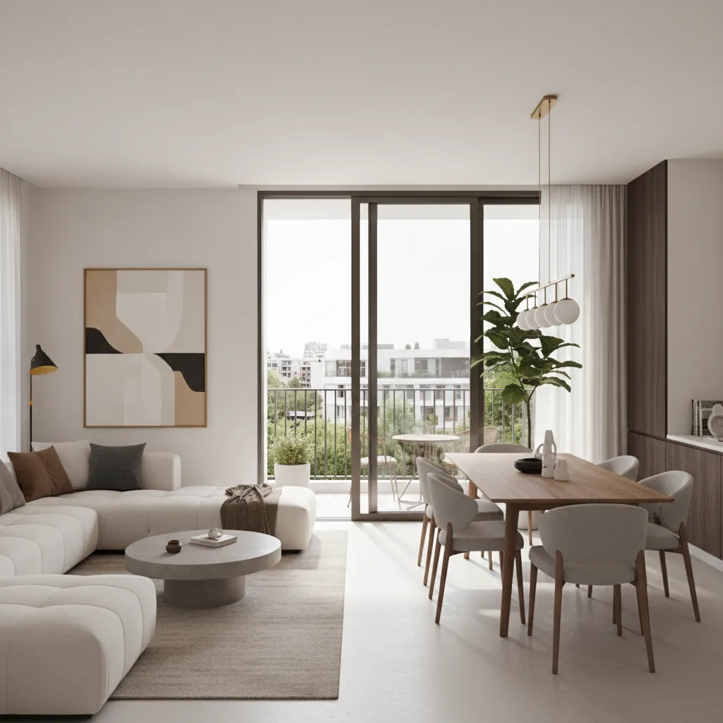 Open living and dining area apartment layout similar to Venkatadri Palm Groves
