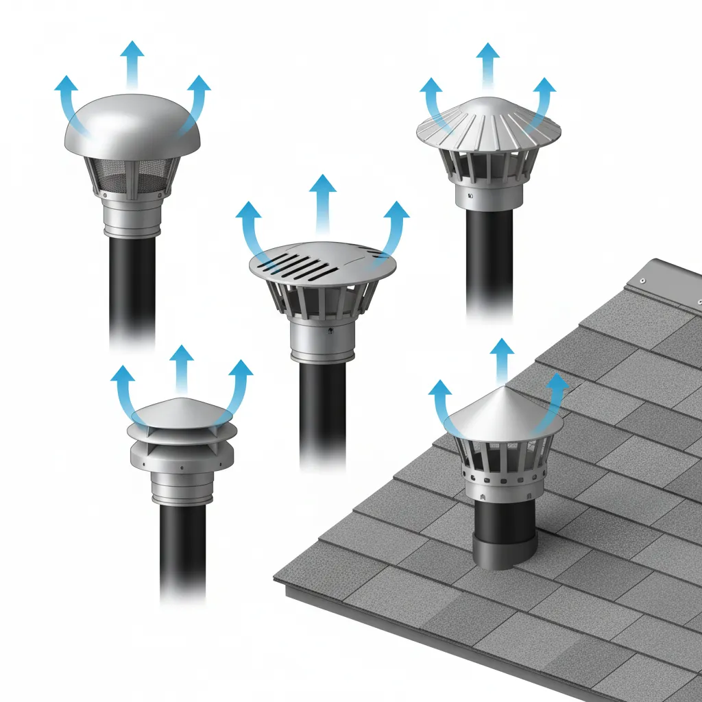 Comparison of plumbing vent cap designs showing airflow paths