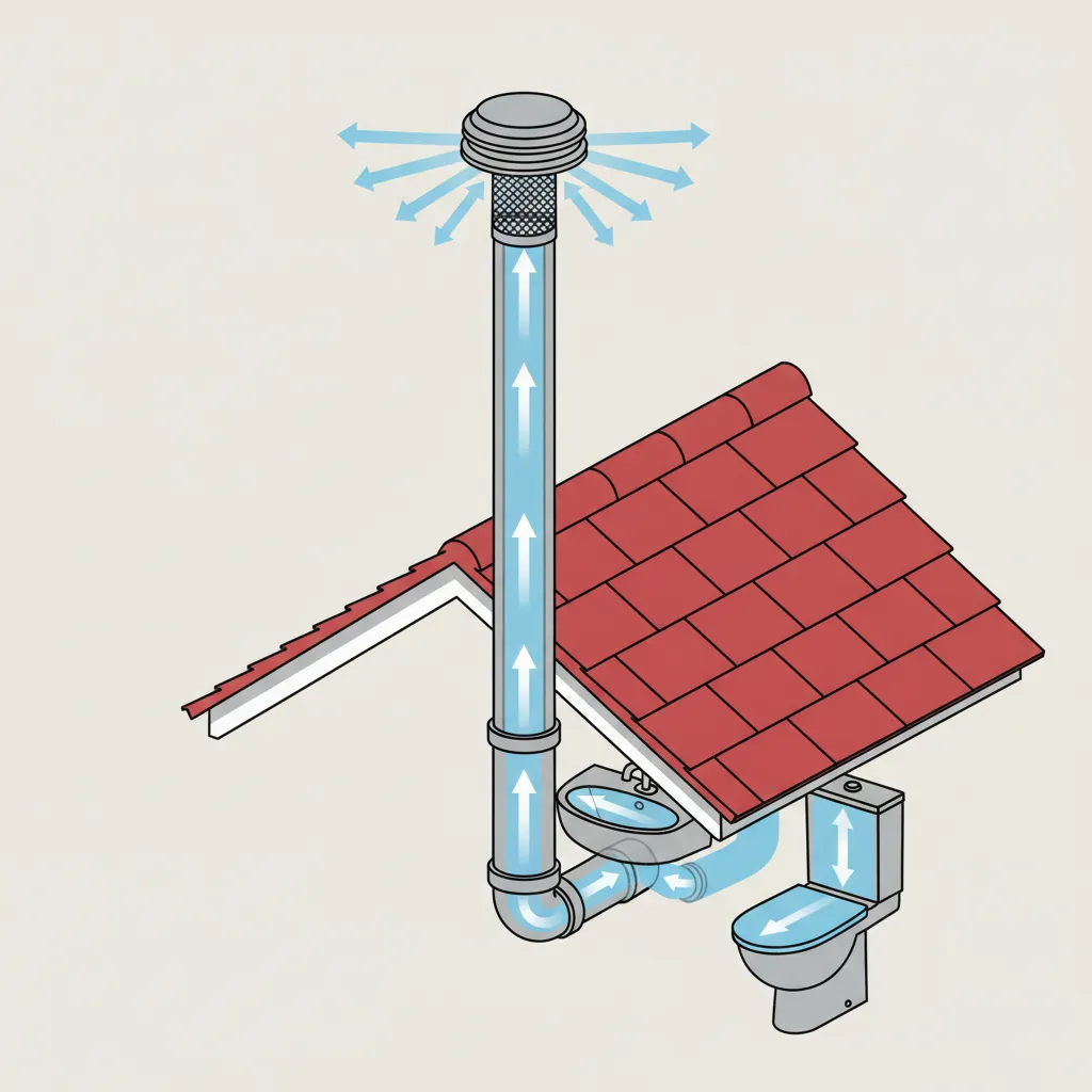 Diagram showing airflow moving through a plumbing vent cap