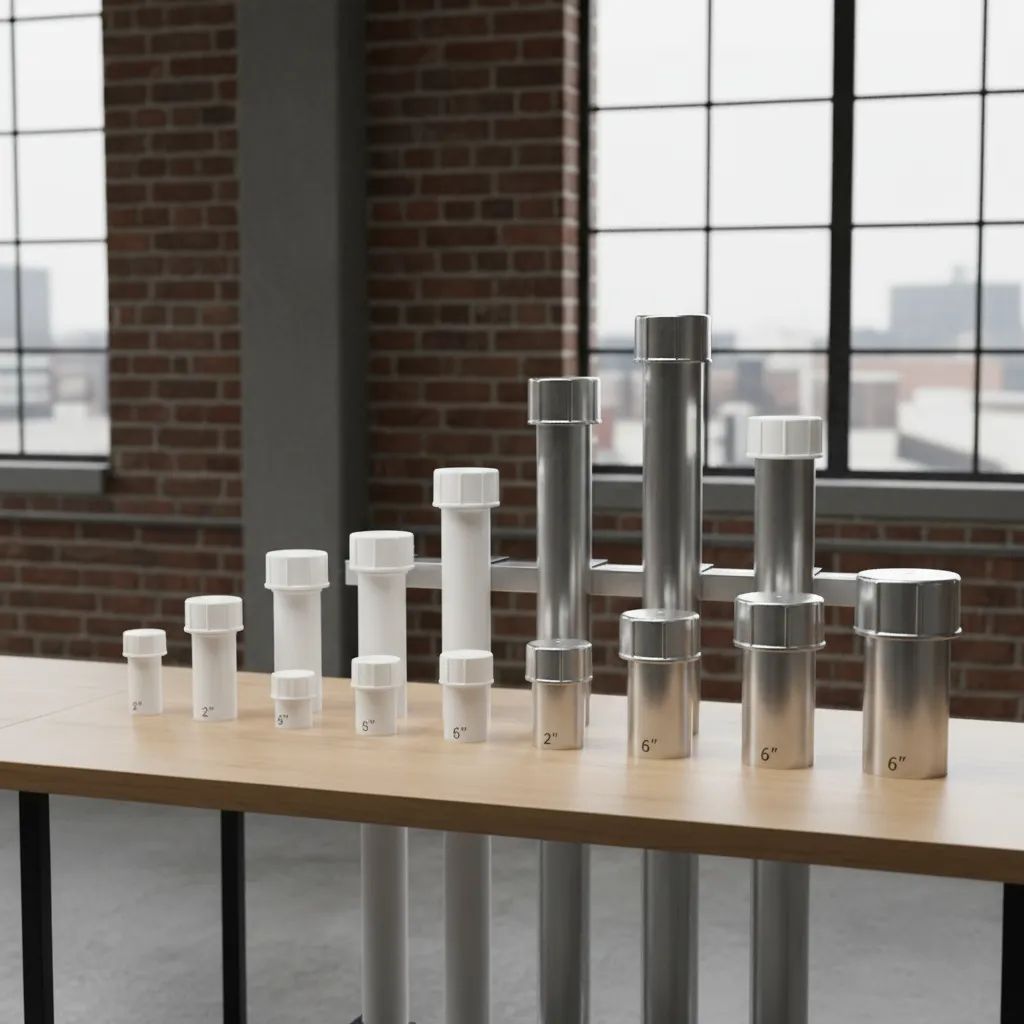 Comparison of different plumbing vent cap sizes for vent pipes