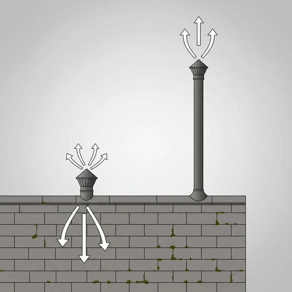 Comparison of short versus tall plumbing vent pipe airflow above roof