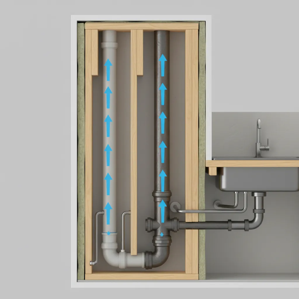 Comparison of different plumbing vent pipe sizes in kitchen drainage system