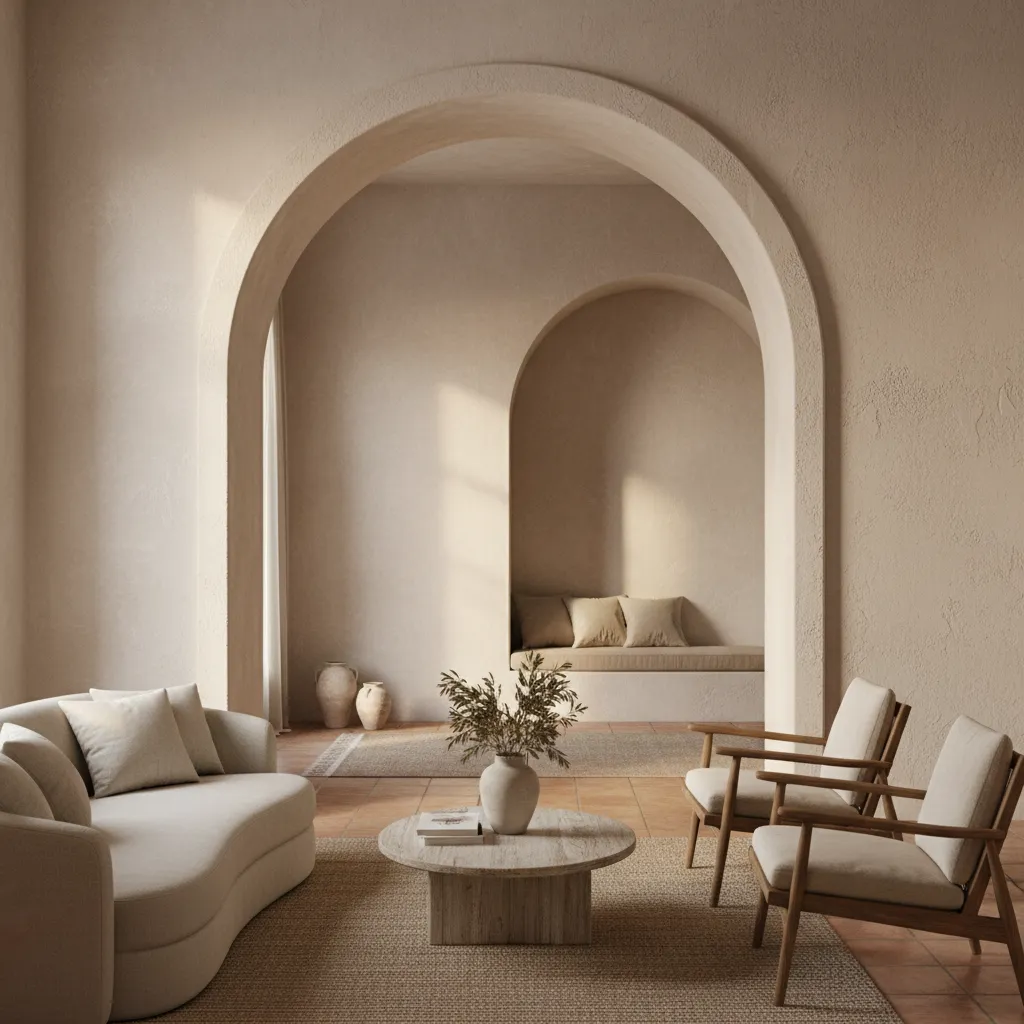Ventana interior con arco decorativo en estilo mediterráneo