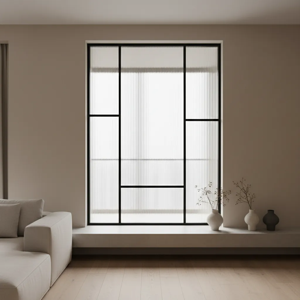 Ventana interior con vidrio texturizado que deja pasar la luz