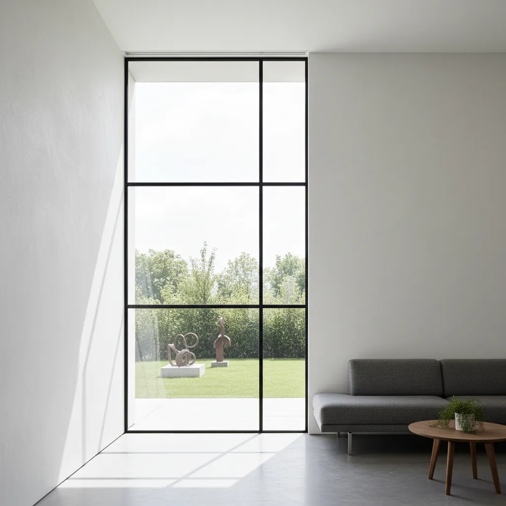 Ventana metálica moderna con marco negro delgado