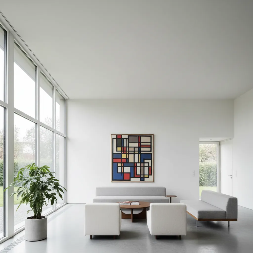 Grandes ventanales en casa moderna estilo Bauhaus con entrada de luz natural