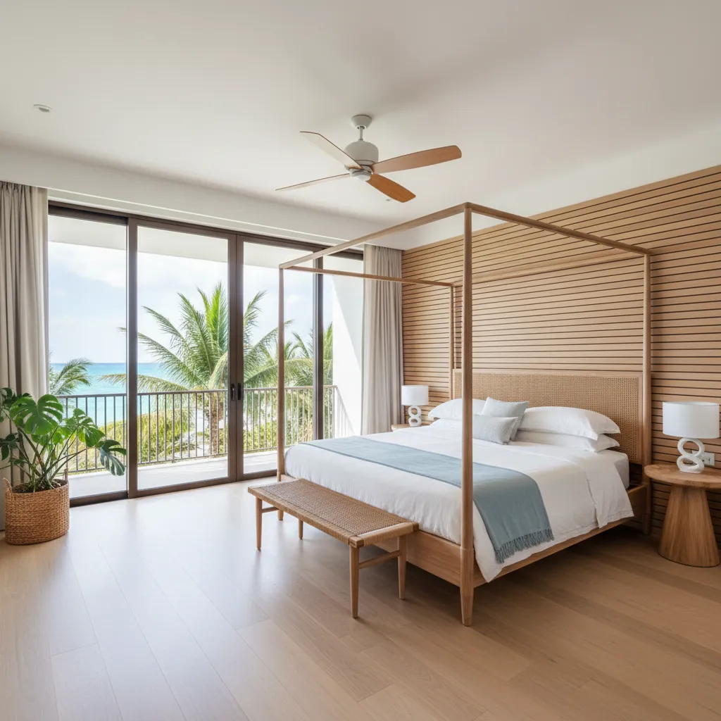 Habitación luminosa con grandes ventanas orientadas para ventilación natural