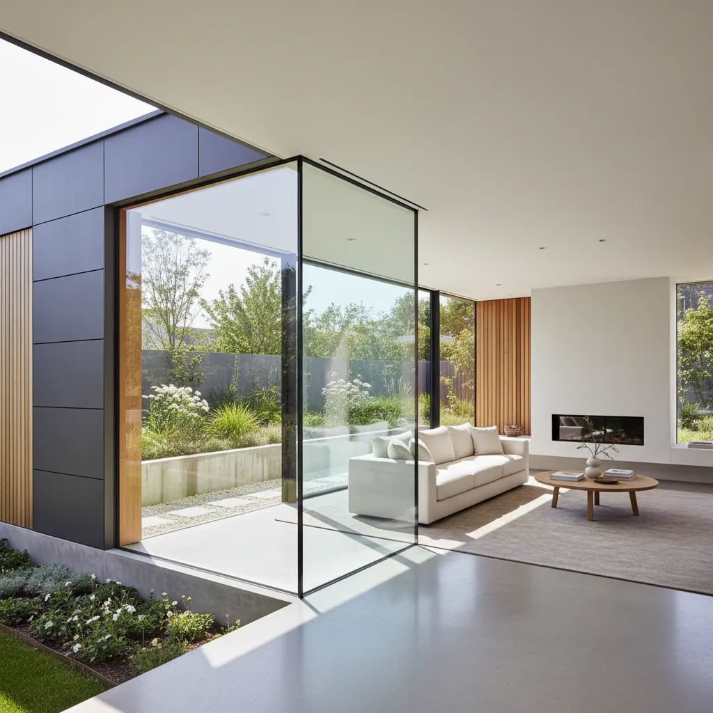 Ventanas en esquina en una casa moderna de una planta