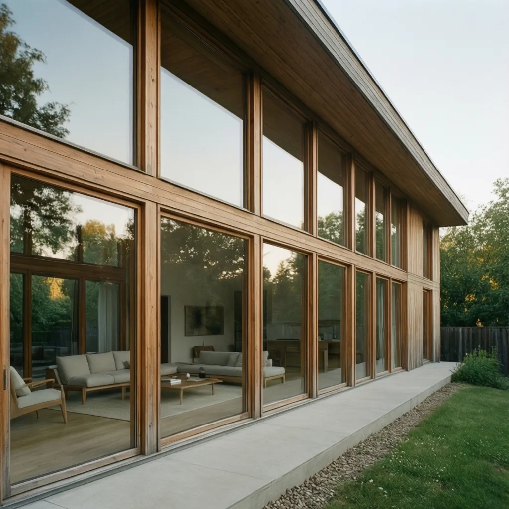 Casa moderna con grandes ventanas de madera
