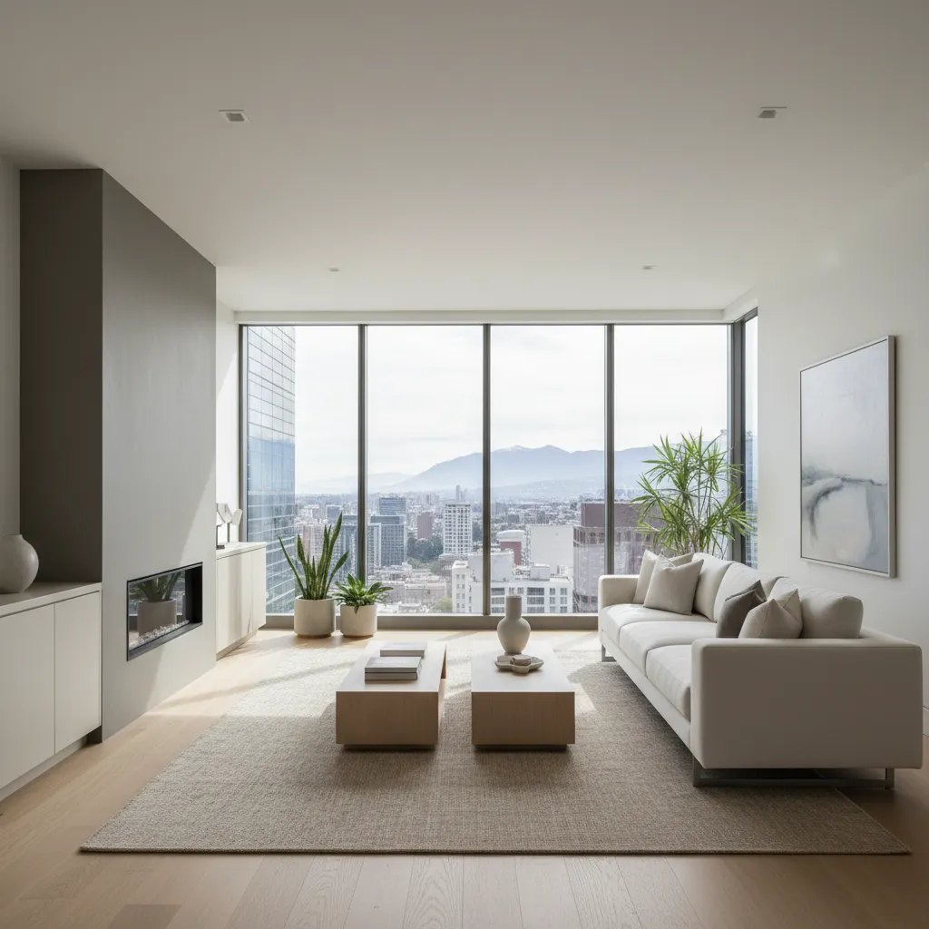 Sala moderna con ventana panorámica grande