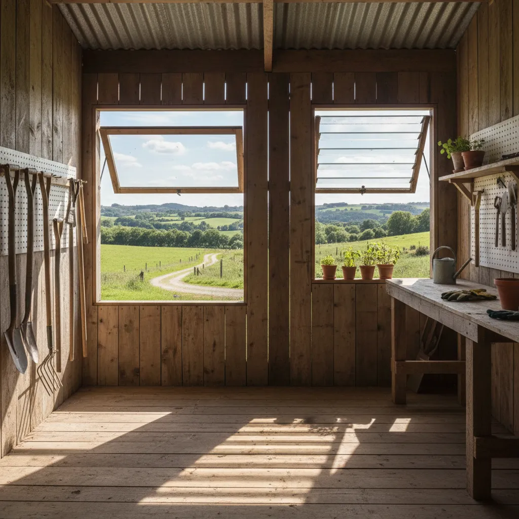 Casa de aperos con ventanas para ventilación cruzada