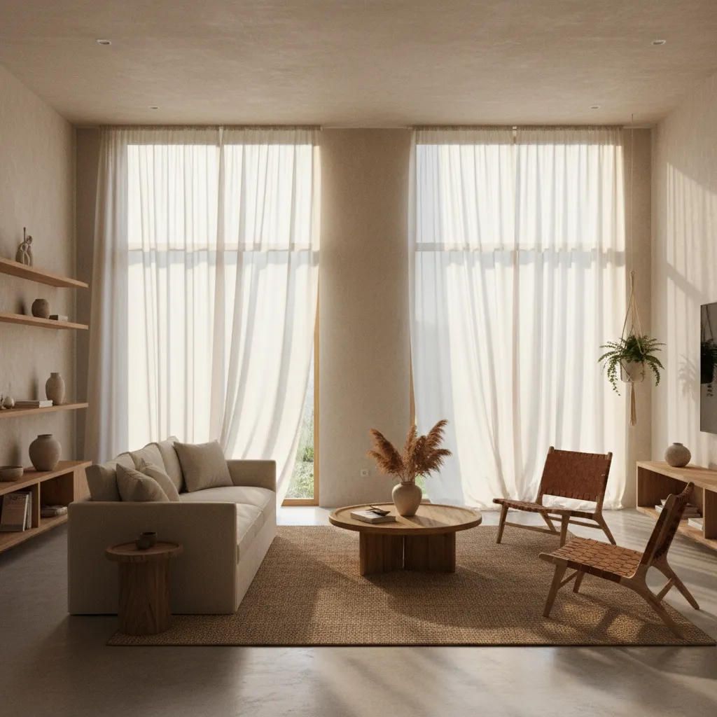 Interior de casa con ventilación cruzada y grandes ventanas opuestas