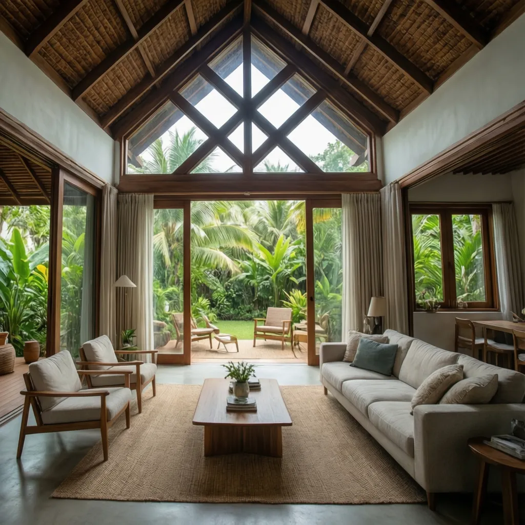 Interior de casa con ventilación cruzada y ventanas amplias