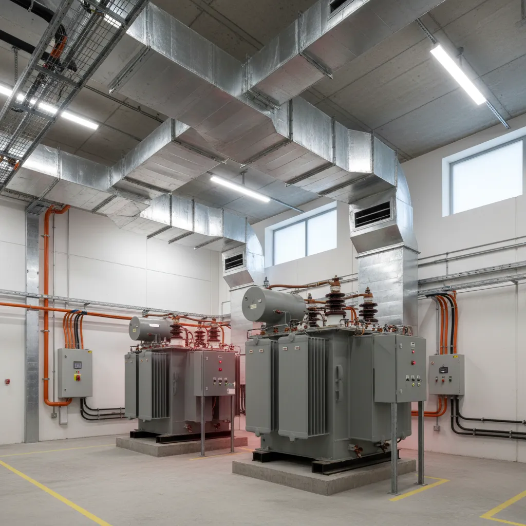 Sistema de ventilación en un cuarto de transformador dentro de edificio