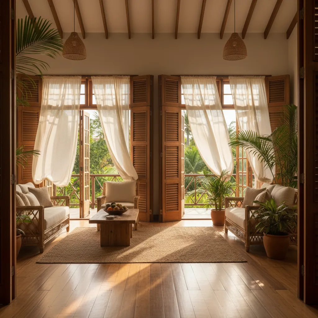 Casa tropical con ventilación cruzada y grandes ventanas