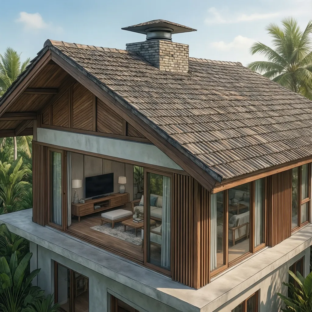 Detail ventilasi dan kemiringan atap rumah dari samping