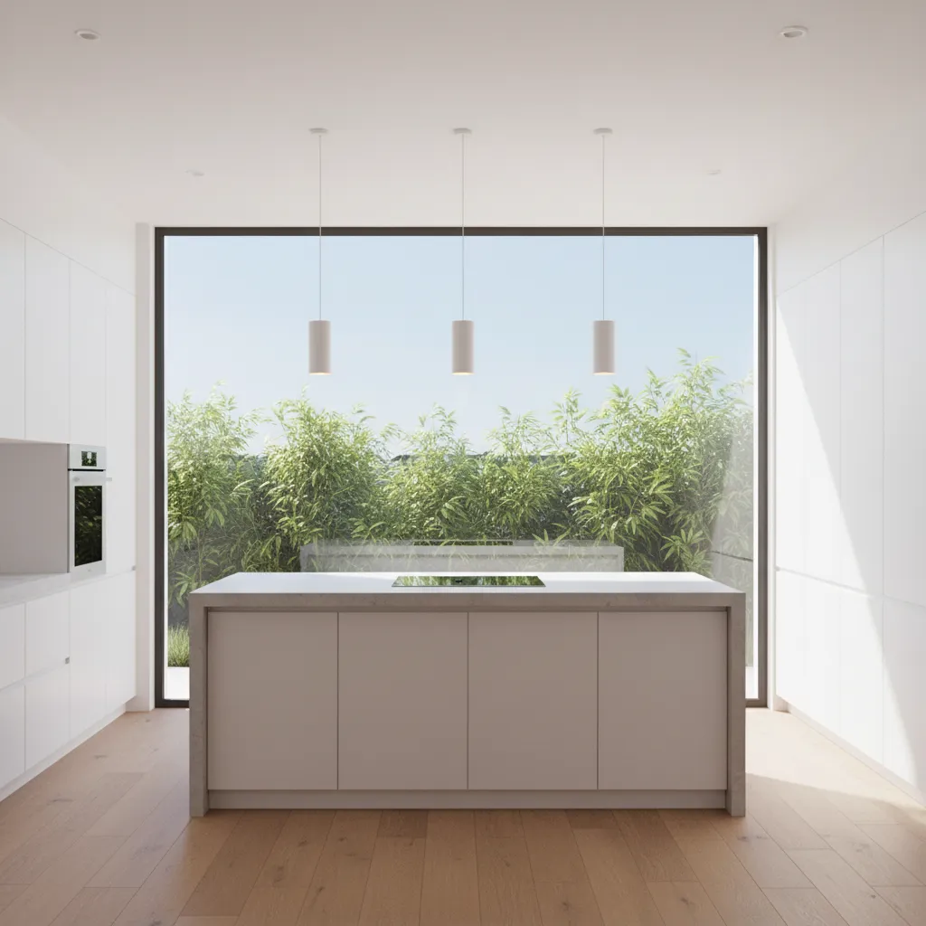 Dapur dengan jendela besar untuk ventilasi