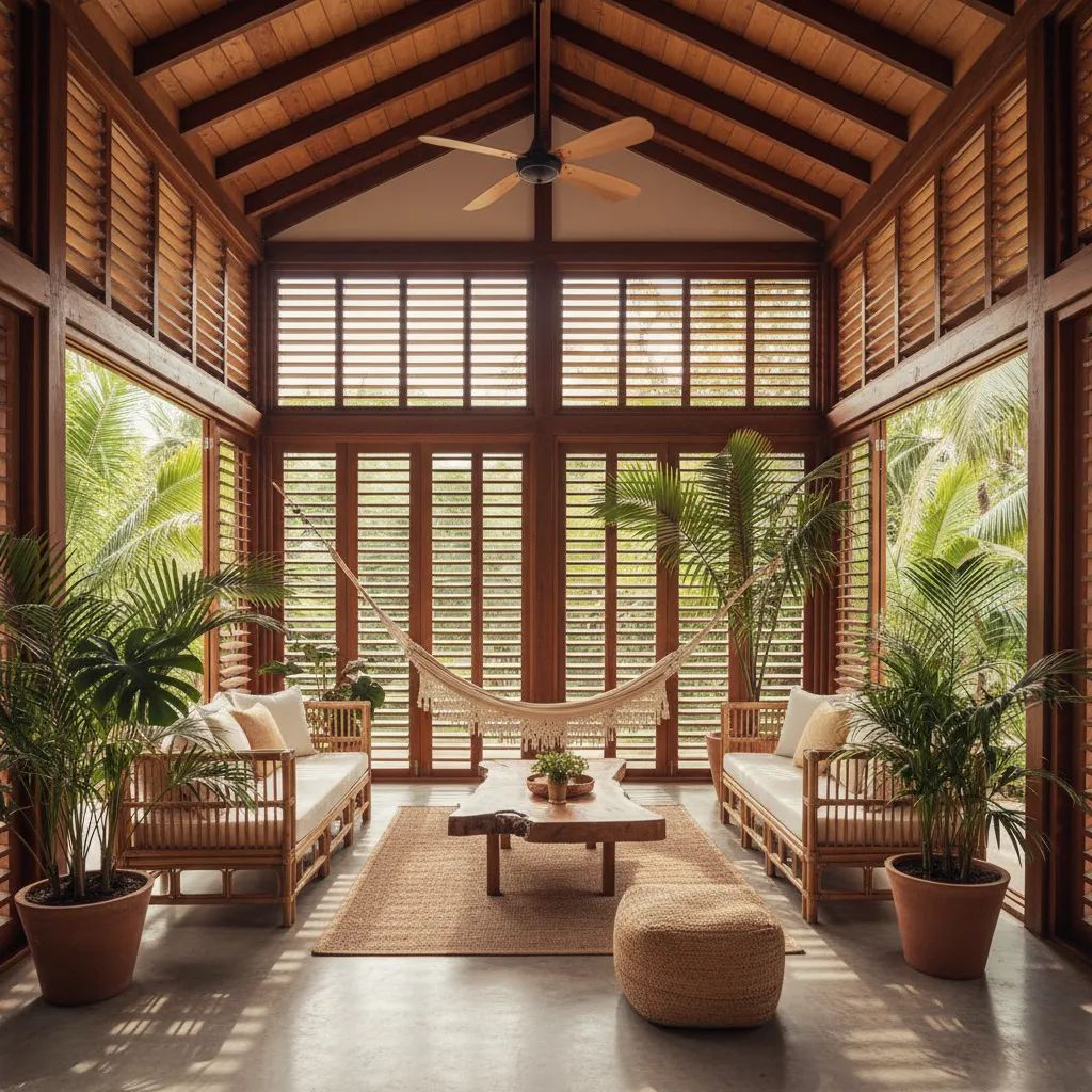 Interior rumah dengan ventilasi silang dan jendela besar