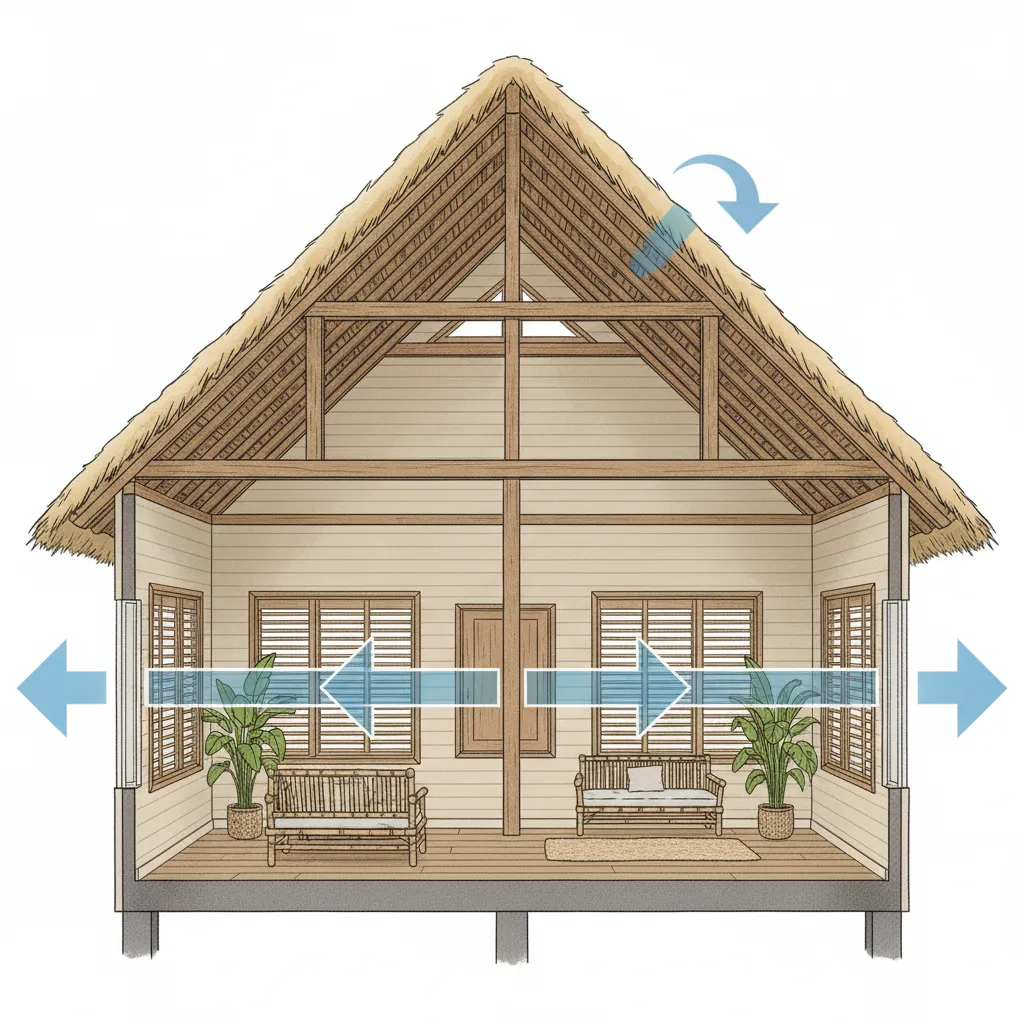 Ilustrasi ventilasi silang pada rumah tradisional