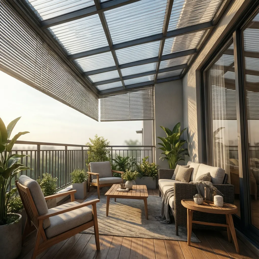 Balcony roof design with ventilation gap reducing heat buildup