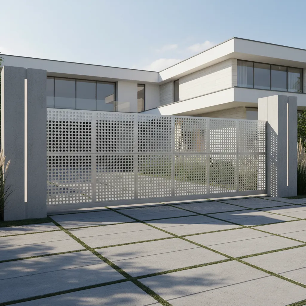 Ventilated residential gate with perforated panels