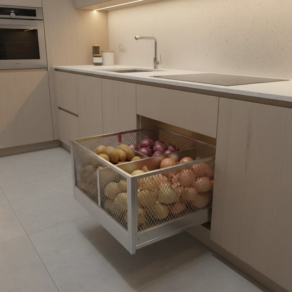 pull out pantry basket designed for vegetable airflow storage