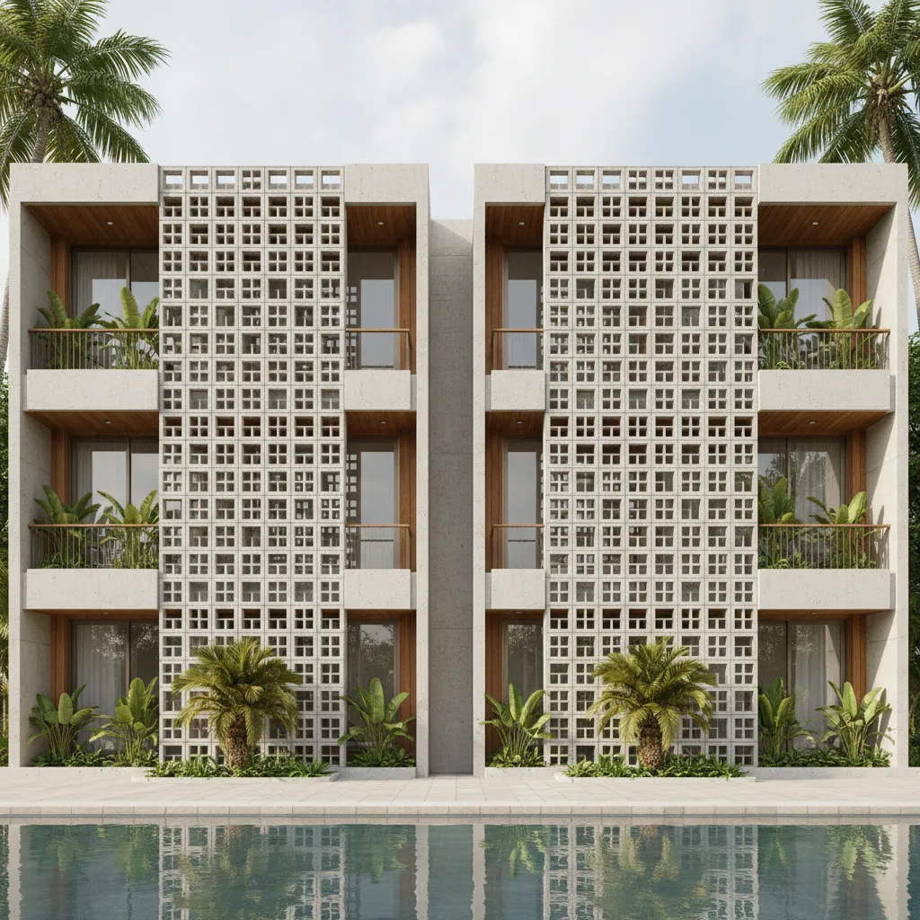 modern building facade with ventilation block screen