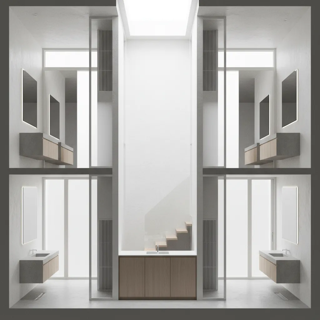 Ventilation shaft bringing airflow and daylight into a narrow house