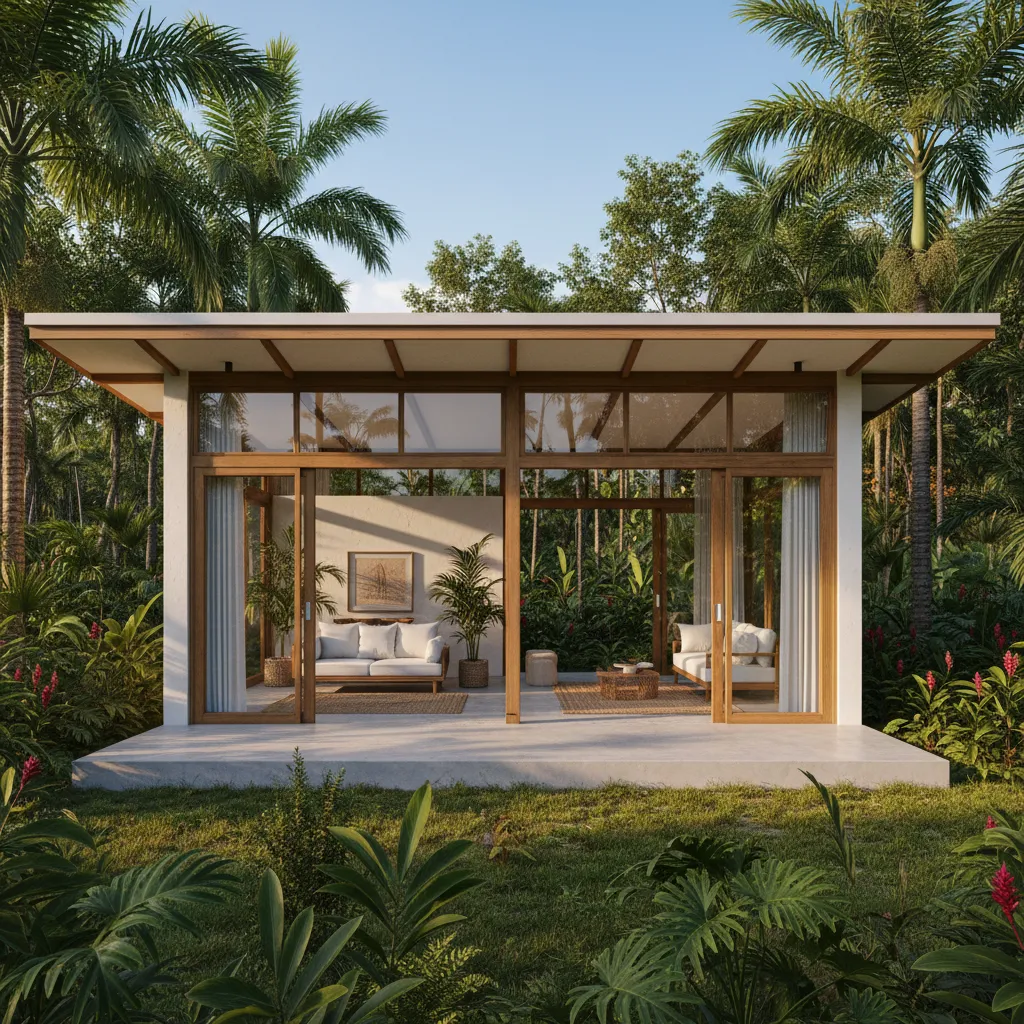 Casa pequeña con ventanas grandes para ventilación natural