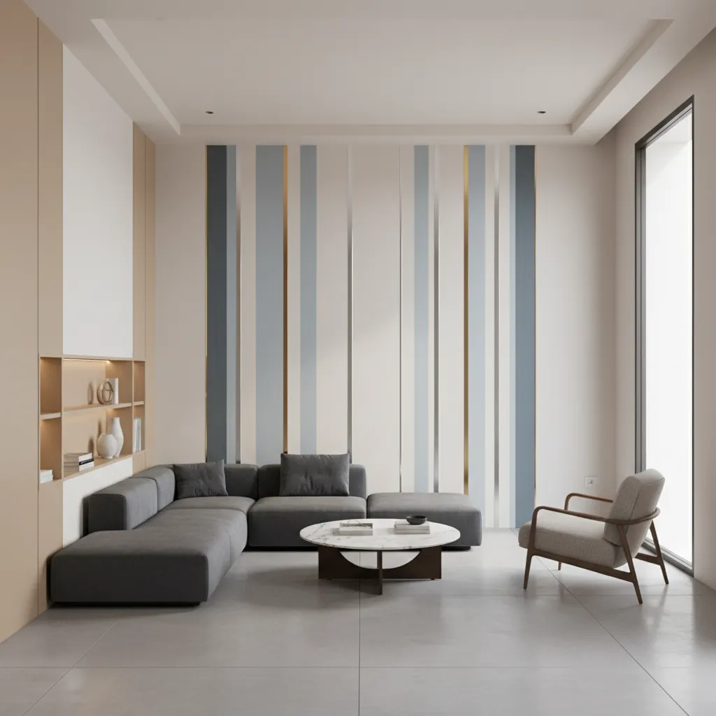 Vertical abstract painted lines making a small room feel taller