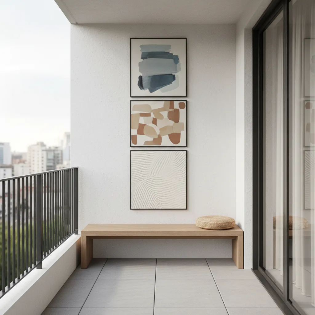 vertical stacked artwork layout on narrow balcony wall
